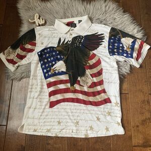Cotton Traders Sport Shirt Patriotic American Shirt USA Flag Eagle Size XXL Polo